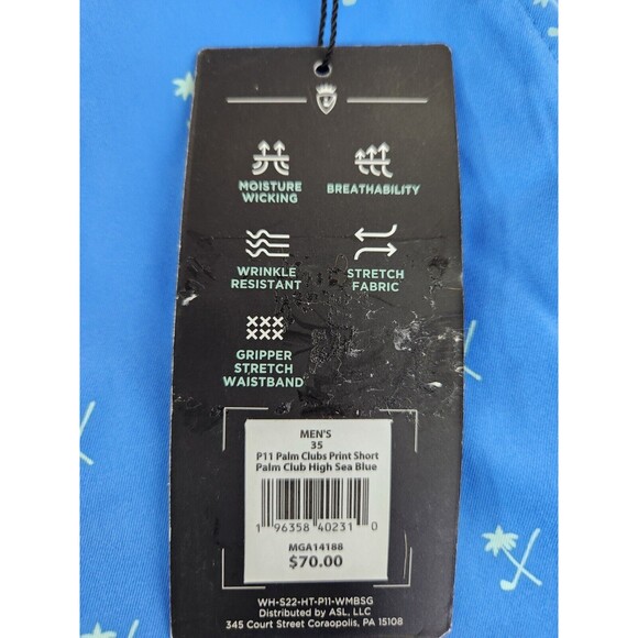 Walter Hagen Men Flat Front Performance 11 Golf Shorts Blue Palms SZ 35 MSRP $70 - Picture 3 of 9